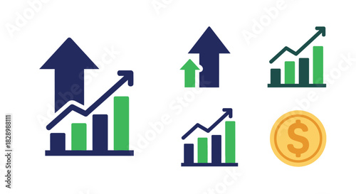 Financial Growth and Success with Upward Trending Bar Charts and Arrows.