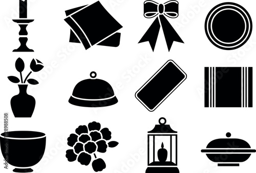 Elegant black silhouette icon set of various objects in vector format