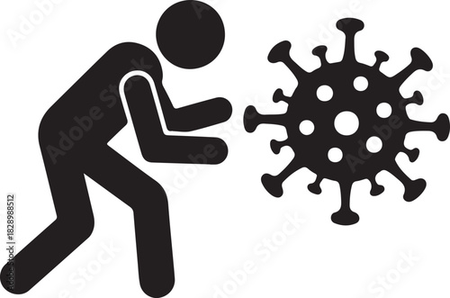 Person running away from virus germs infection disease prevention illustration