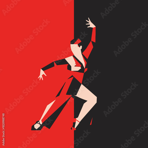 Dynamic Dancer in Geometric Style Performing with Grace and Energy.