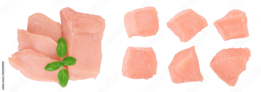 Fototapeta premium Raw chicken, fillet, isolated on white background. Top view. Flat lay