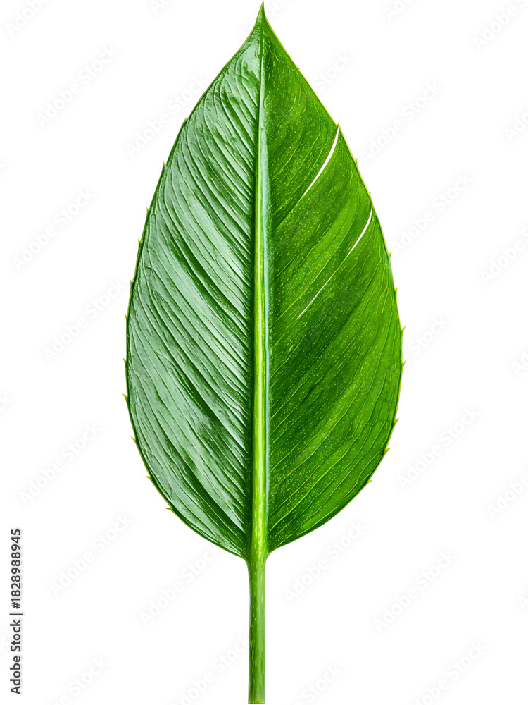 Obraz premium Large smooth tropical-style leaf with glossy surface, ideal for botanical compositions, organic backgrounds, packaging accents