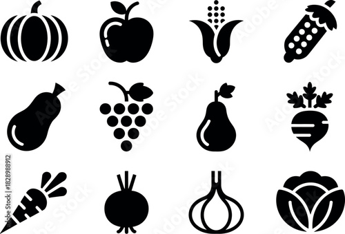 Variety of vector art fruits and vegetables for healthy living concept