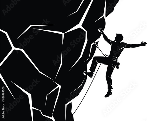 Silhouette of man rock climbing on black cliff face rock climbing, silhouette, man, cliff, mountain, climbing, sport, adventure, extreme, outdoor, activity, recreation, danger, risk, height, summit, p