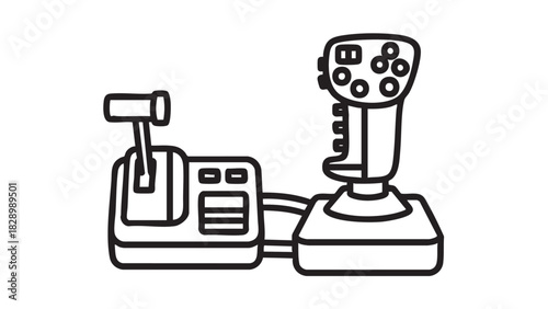 Stylized vector icon of a complete flight control system, including a responsive joystick and a dedicated throttle quadrant for immersive gaming and simulation experiences