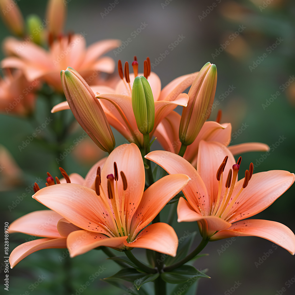 Fototapeta premium Close-up View of Beautiful Orange Lilies in Full Bloom, Natural Beauty