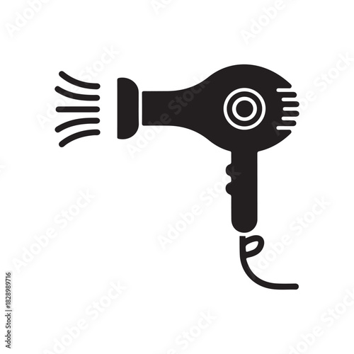 Hair Dryer Icon – Simple Black Silhouette Hair Styling Tool Symbol for Beauty, Salon, and Haircare Designs