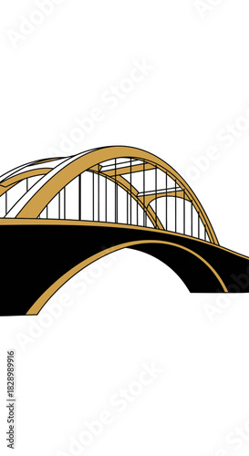 Golden Arch Bridge Illustration with Black Structure and White Background.