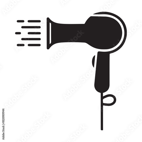 Hair Dryer Icon – Simple Black Silhouette Hair Styling Tool Symbol for Beauty, Salon, and Haircare Designs