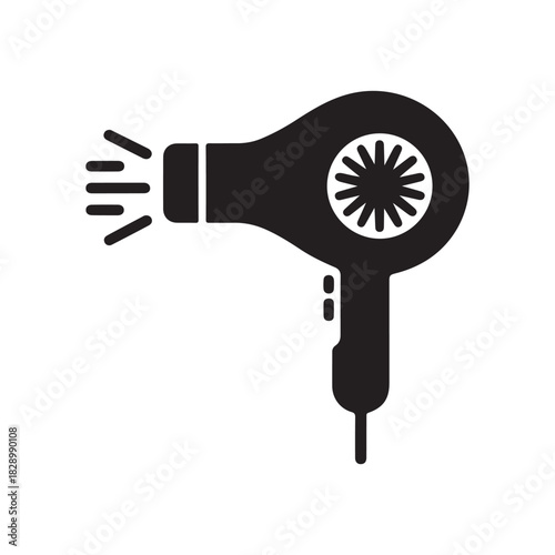 Hair Dryer Icon – Simple Black Silhouette Hair Styling Tool Symbol for Beauty, Salon, and Haircare Designs