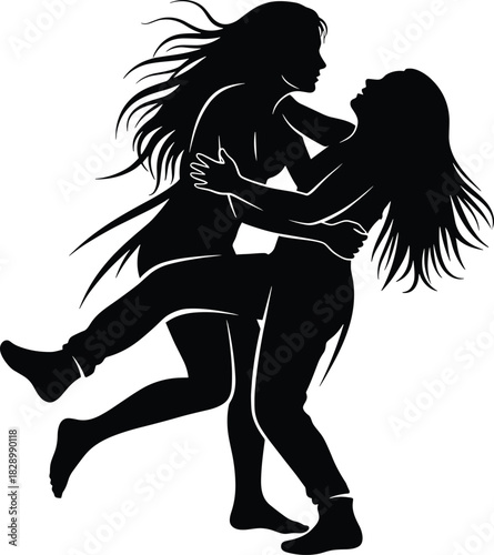 Two women embracing and dancing silhouette love, silhouette, two women, embracing, dancing, love, relationship, couple, female, women, joy, happiness, freedom, movement, dynamic, energy, passion, roma