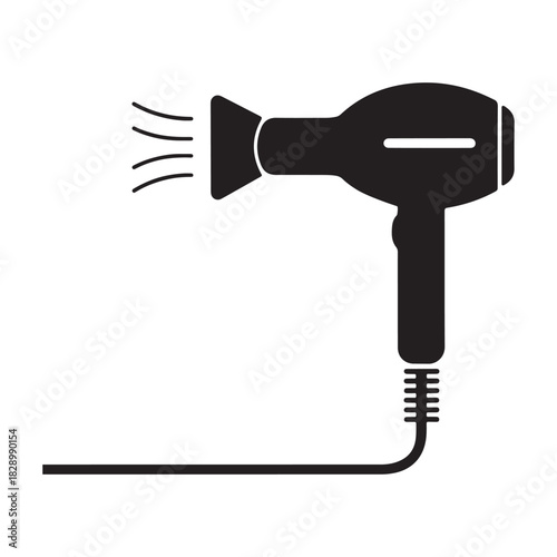 Hair Dryer Icon – Simple Black Silhouette Hair Styling Tool Symbol for Beauty, Salon, and Haircare Designs