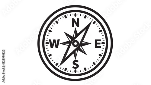 Black and white compass illustration, a timeless symbol of direction and guidance. Perfect for conveying exploration, adventure, and navigation in any creative project