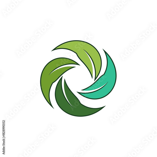 Green leaves forming a circular, swirling, and rotating pattern.
