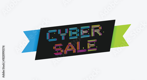 Vector graphic of a Cyber Sale banner with digital style typography, an isolated design element for online promotion and discount advertising
