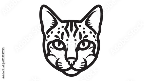 Stylized black and white ocelot or jungle cat portrait, perfect for creating compelling brand identities, wildlife emblems, or unique graphic design projects