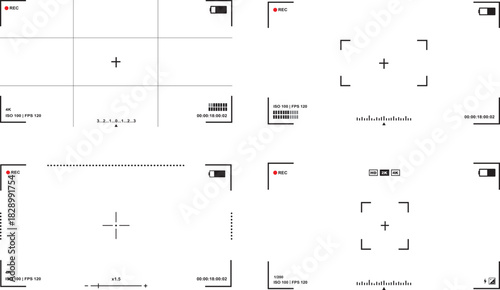 Camera viewfinder overlay collection. Video camera viewfinder frame for recording isolated on transparent background