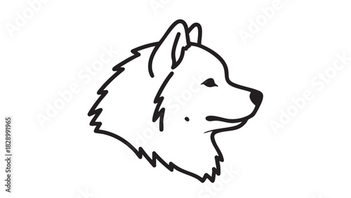 Stylized black and white line art illustration of a dog's head in profile, capturing the essence of canine grace and loyalty in a clean, minimalist design
