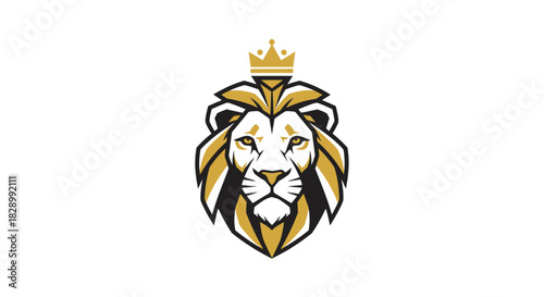 Majestic Lion Head with Golden Crown Logo Design.