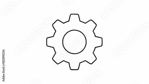 A simple line art illustration of a cogwheel, representing mechanical engineering, industry, and tools