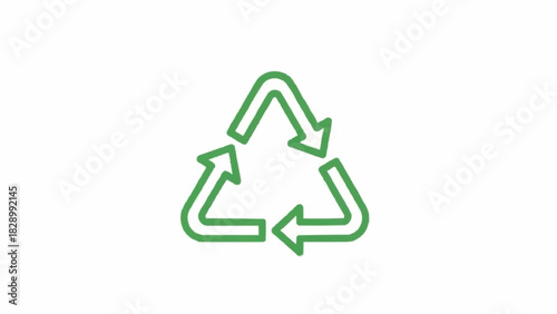 Vector graphic of a green recycling triangle with arrows. A minimalist line icon representing ecology, sustainability, and eco-friendly concepts on a white background
