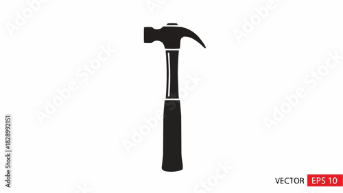 Claw hammer icon in a solid black silhouette style. Vector graphic illustration of a construction and carpentry tool for repair and building projects, isolated on a white background