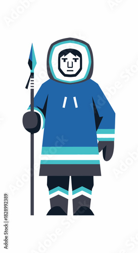 Inuit Hunter with Spear Illustration.
