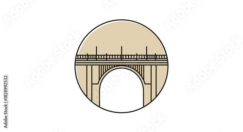 Minimalist illustration of a bridge with an arch in a circular frame.