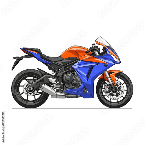 Modern Sport Motorcycle with Vibrant Blue and Orange Design.
