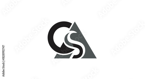 Monochromatic abstract logo featuring intertwined G and S letters within a triangular shape.