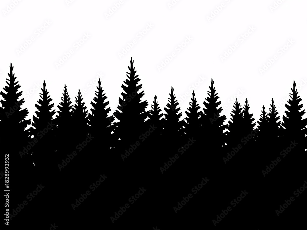 Fototapeta premium Enchanting silhouette of evergreen trees, perfect for winter designs and nature-themed projects, lending a touch of serene forest atmosphere to your creative work