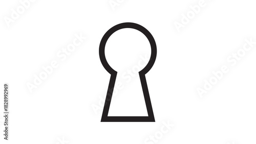 Minimalist black outline illustration of a classic keyhole design, representing concepts of security, mystery, access, secrets, and solutions in a clean graphic format