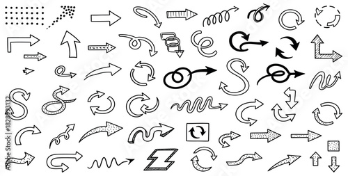 Hand drawn arrow collection directional elements vector illustration