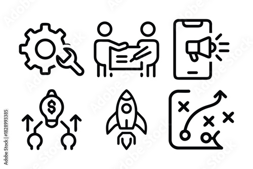 Business strategy and development thin line icons collection