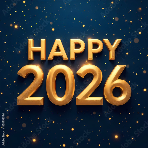 Golden happy new year 2026 with sparkling stars