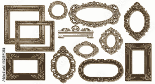 Vintage concept with a collection of decorative empty picture frames