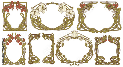 Collection of Vintage Art Nouveau Floral Frames and Decorative Borders