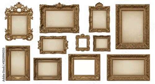 A Collection of Ornate Vintage Gold Picture Frames on White Background