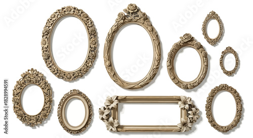 Collection of ornate vintage picture frames with floral decorations