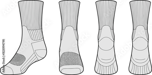 Sock, vector, illustration, sketch, outline, fashion, gear, durable, ergonomic, structured, silhouette, layout, equipment, design, padding, protection, accessory, ribbed, breathable