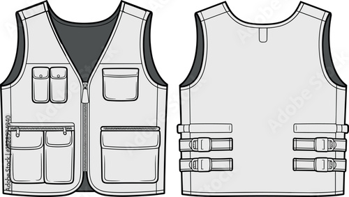 Vest, vector, illustration, sketch, outline, fashion, gear, durable, ergonomic, structured, silhouette, layout, equipment, design, protection, accessory, utility, workwear, tactical, garment