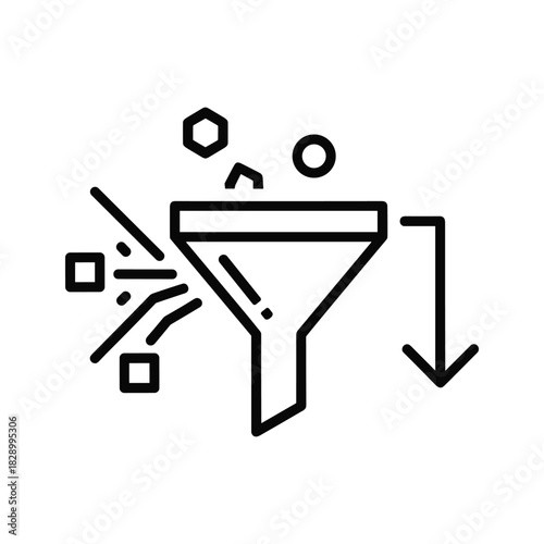 Data filtering process icon with abstract input and output flow