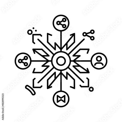 Central hub distributing information and connection icon isolated on