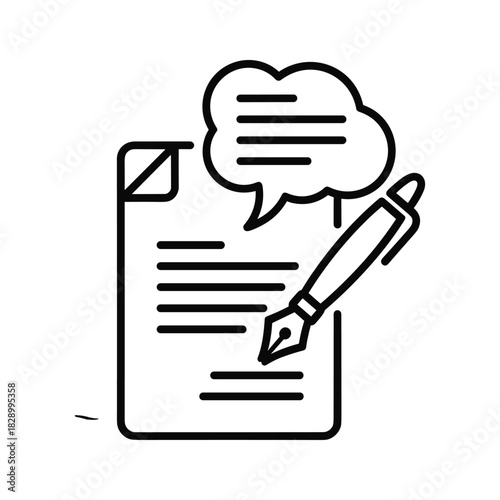 Outline of document writing with speech bubble and pen icon