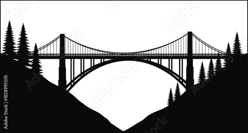 Bridge silhouette over gorge landscape