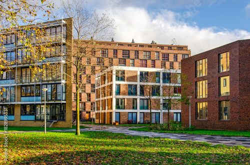 Amsterdam, The Netherlands, November 25, 2025: residential blocks in a green environment in Funenpark neighbourhood