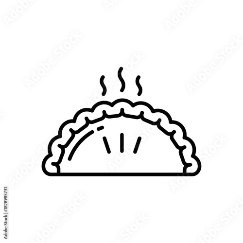 Steaming dumpling with decorative edges on white background  