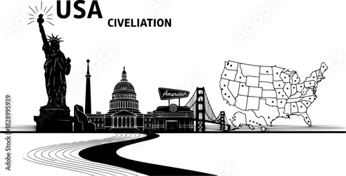 london skyline and flag