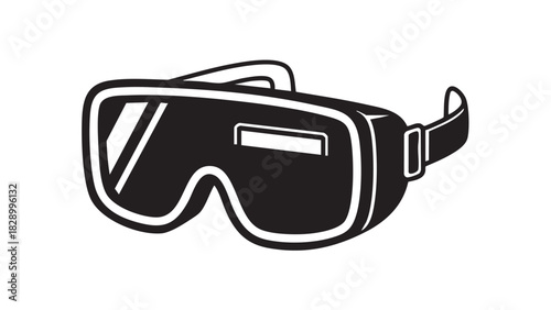 Essential protective eyewear icon for winter sports, vector illustration of robust goggles designed for snowy mountain adventures and outdoor activities, ensuring safety and clear vision on the slopes