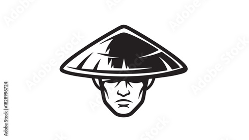 Stylized Illustration of a Person Wearing a Traditional Asian Conical Hat